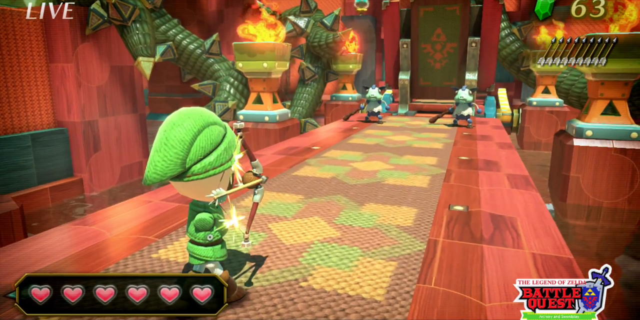 A Mii in Link's clothing takes aim at a couple of Bokoblins