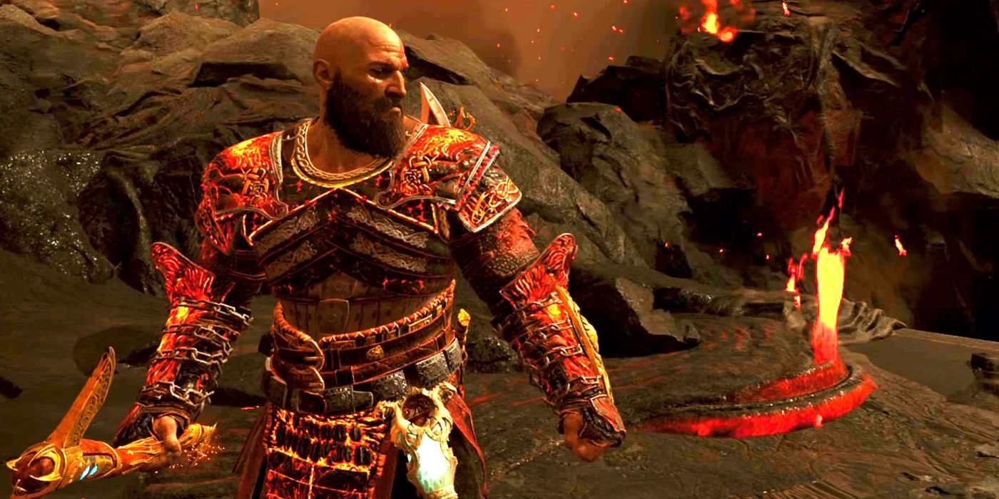 Kratos wearing Blazing Magma armor set
