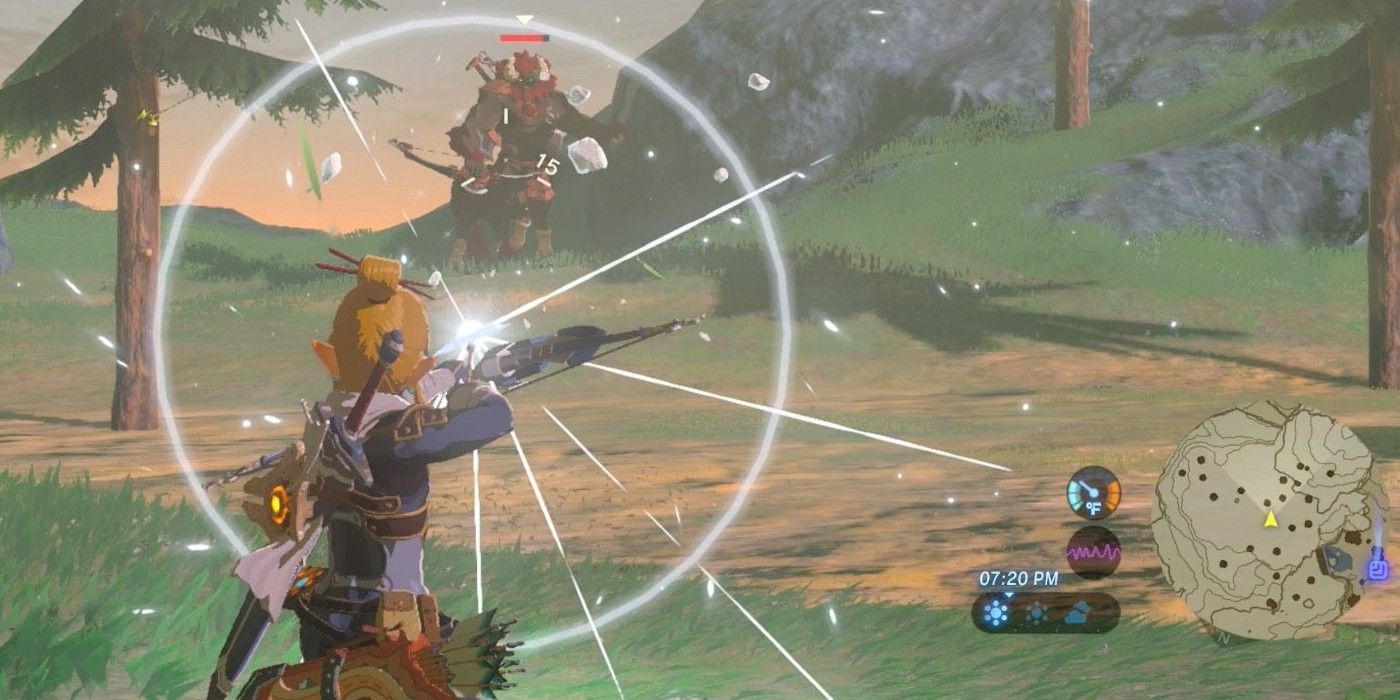 Breath of the Wild firing bow at Savage Lynel