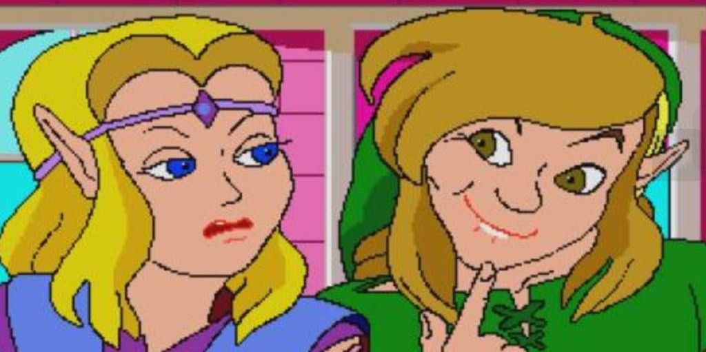 Zelda looks unimpressed as Link looks cheeky