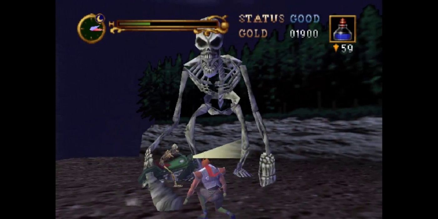 Castlevania 64 - Reinhardt battles a giant skeleton