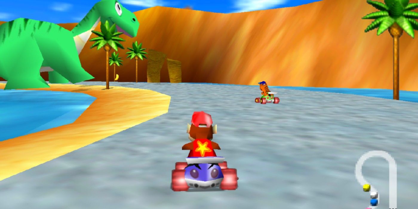 Racing in Dino Falls from Diddy Kong Racing