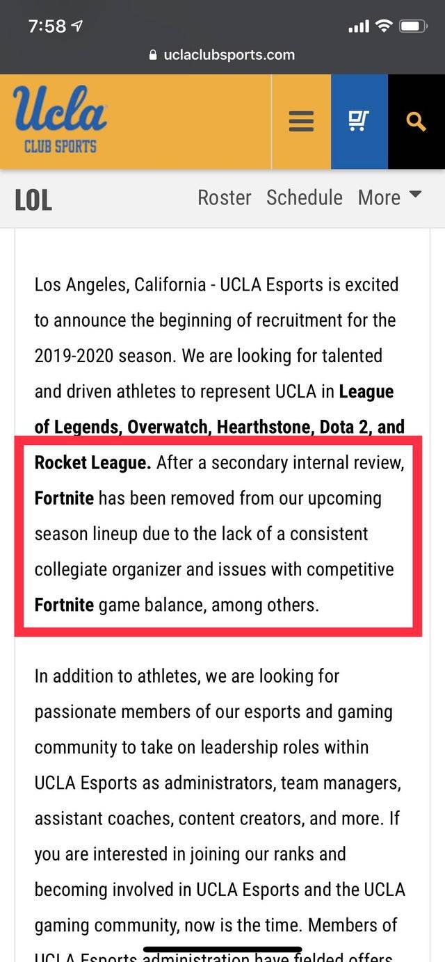 Ucla Esports Calls Fortnite Uncompetitive Removes It From