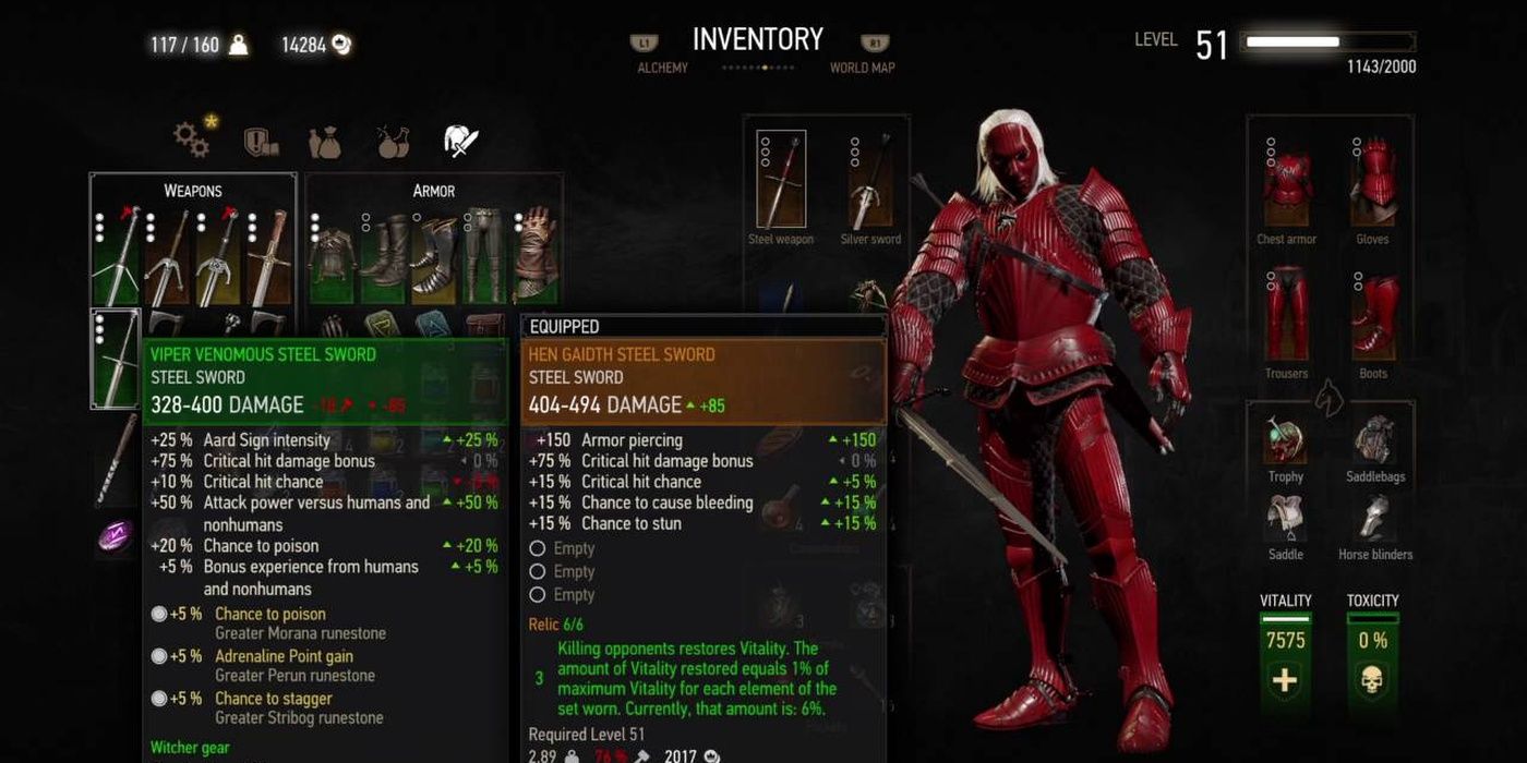 Hen Gaidth Armor inventory page in the witcher 3