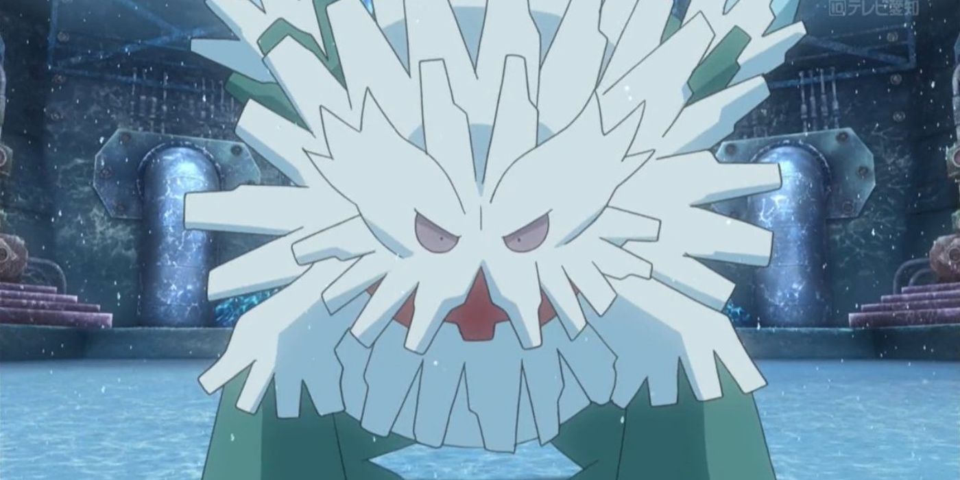 Wulfric's Mega Abomasnow roars in the Pokemon X&Y anime.