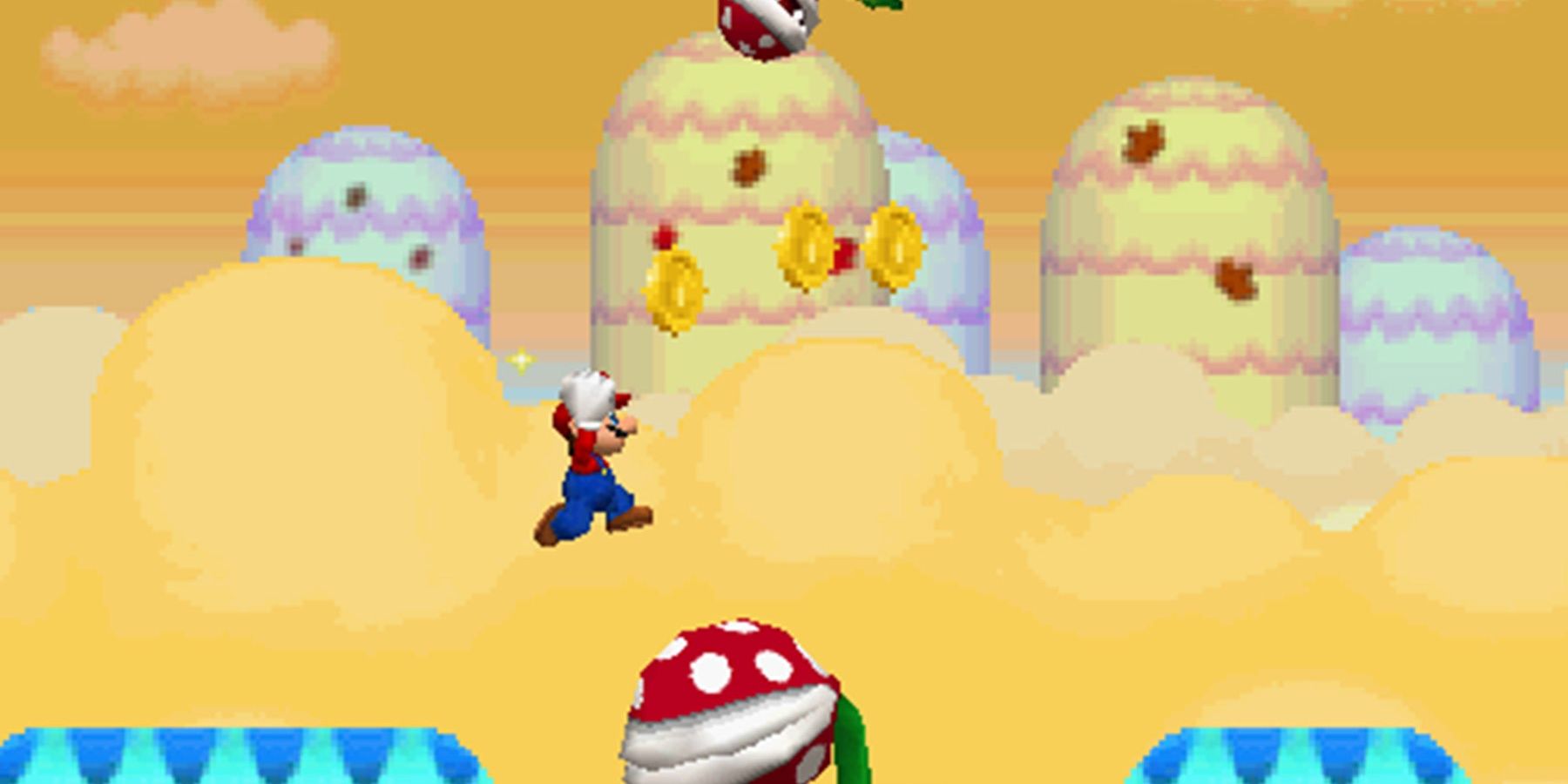 Mario leaps over a Piranha Plant in New Super Mario Bros.