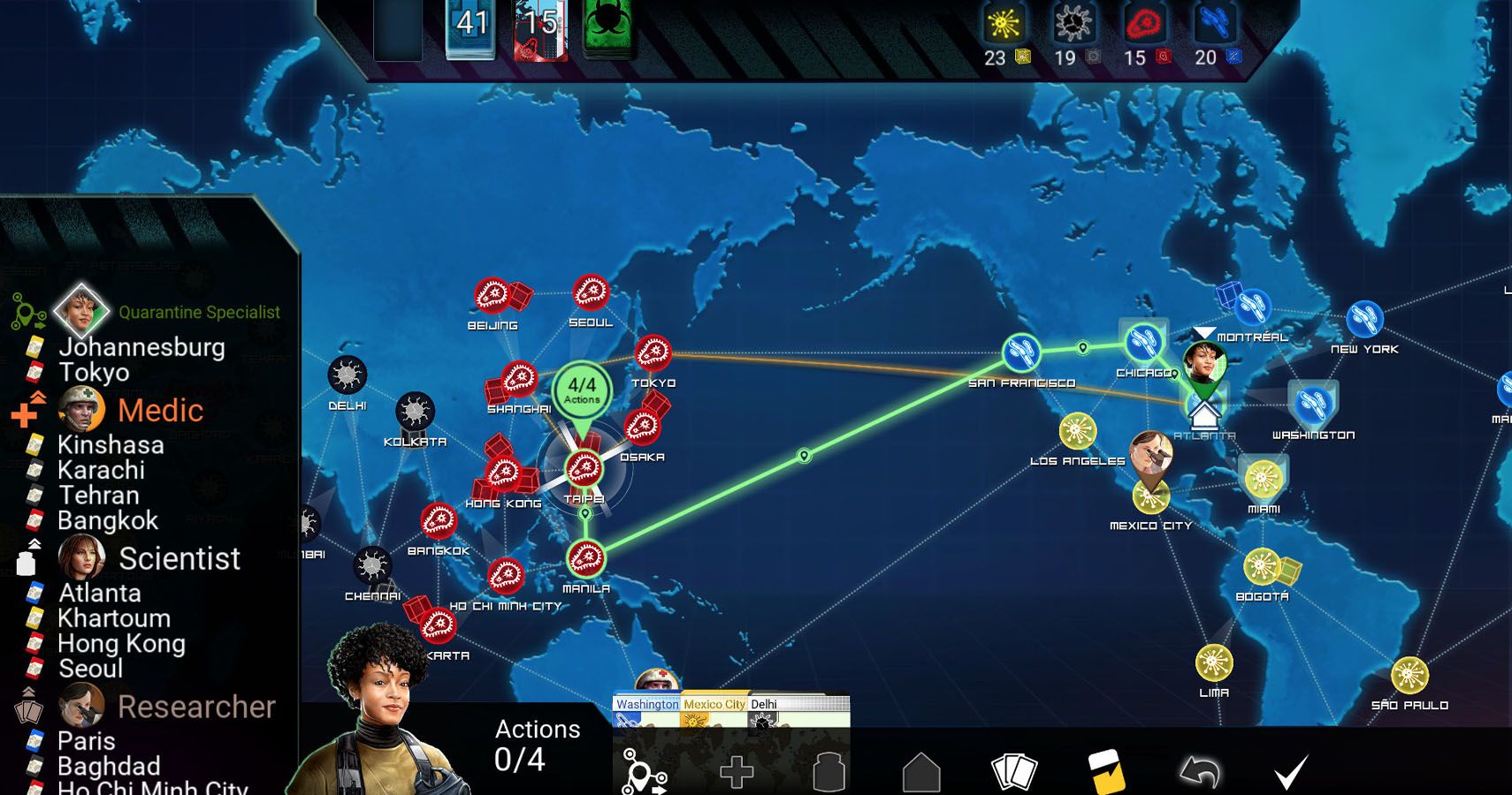 disease spread screen from Pandemic game