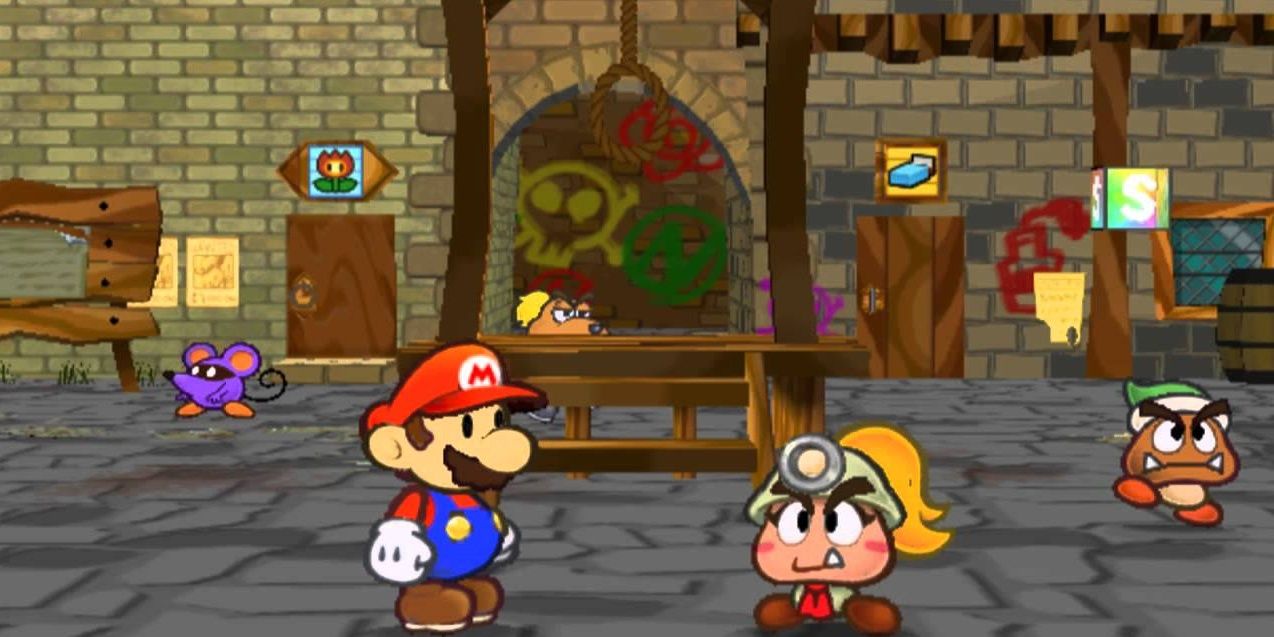 Mario chats to Goombella in Paper Mario The Thousand Year Door