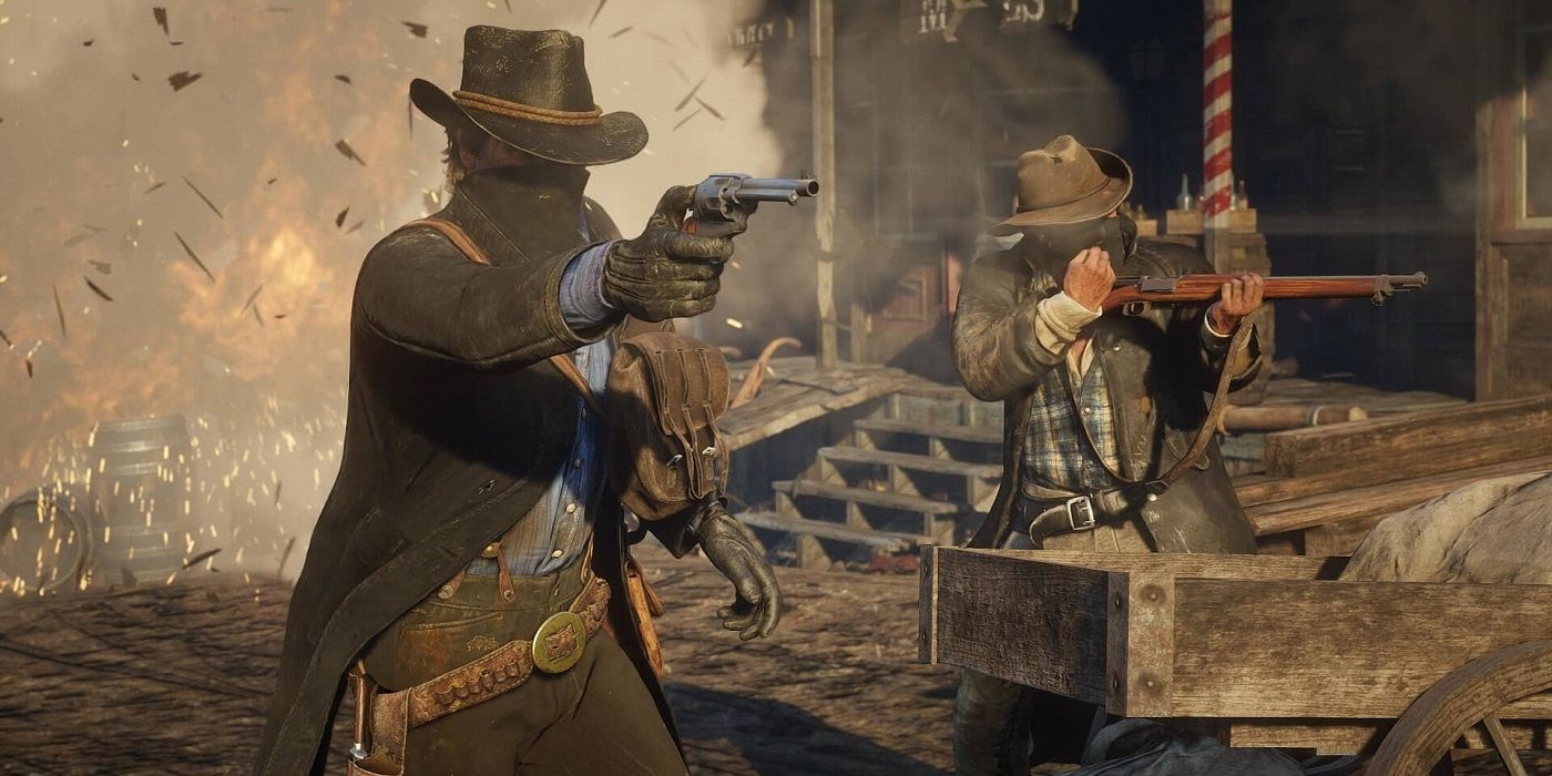 Red Dead Redemption 2 Arthur Shooting with a bandana on