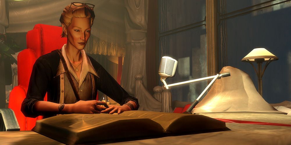 Sofia Lamb reading a book in Bioshock