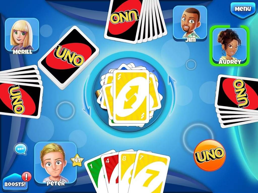 UNO online showing players cards and central hub