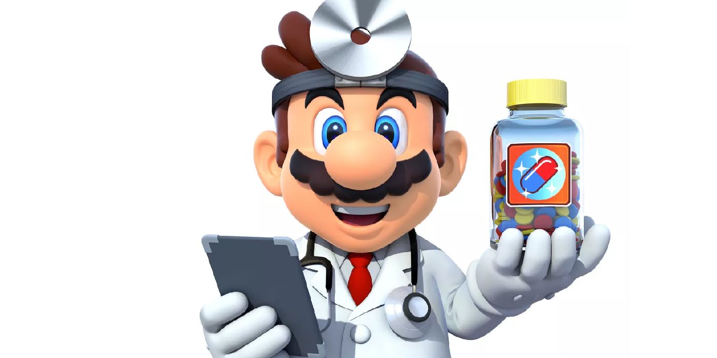 Dr. Mario smiling and holding a clipboard in one hand and a pill bottle in another