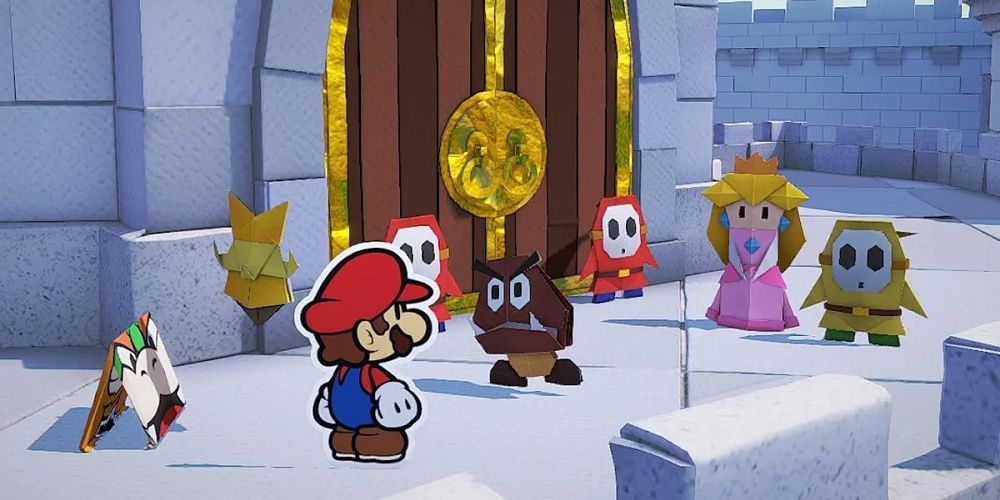 Mario and Bowser confront Ollie's minions in Paper Mario The Origami King
