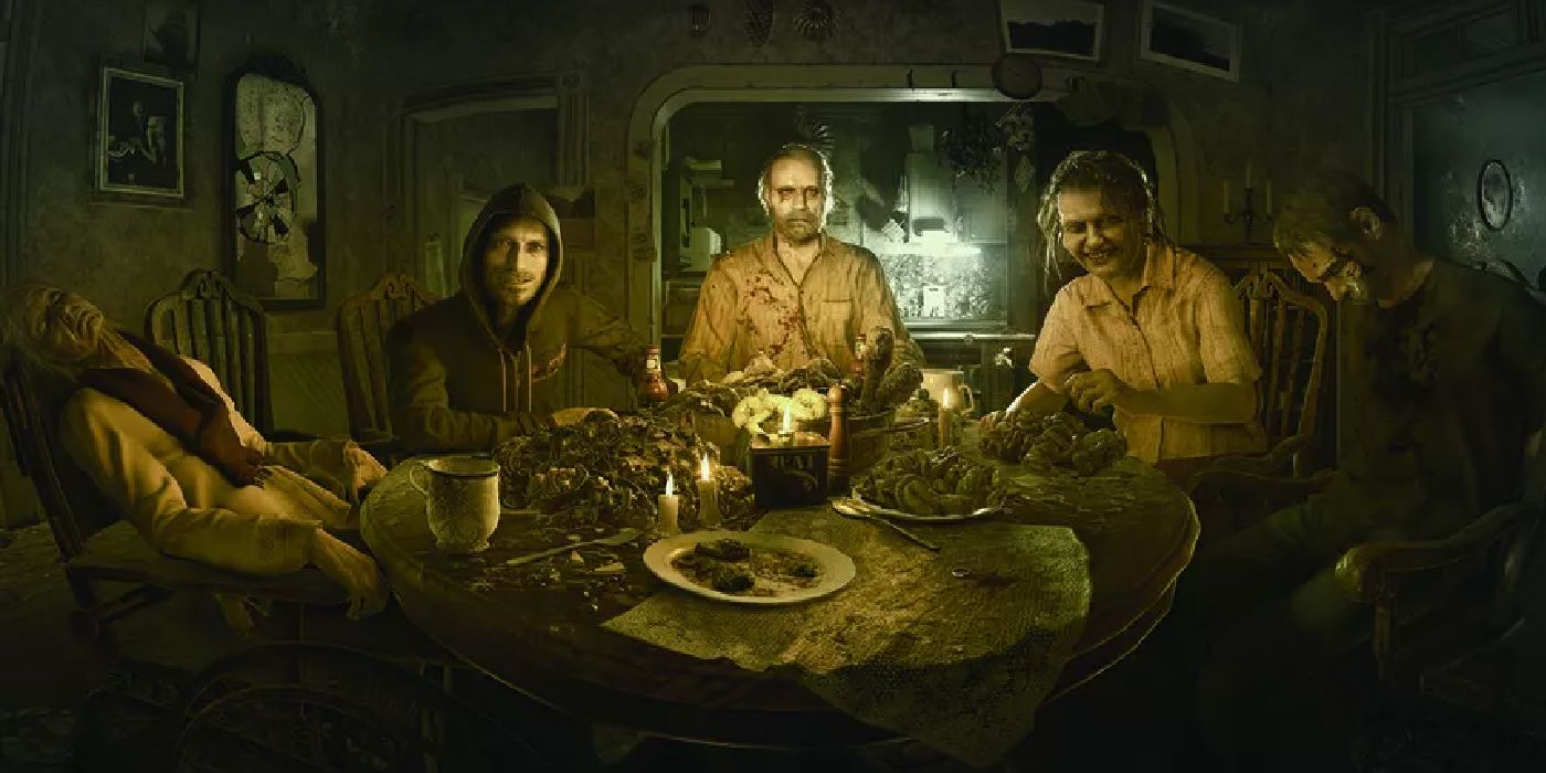 Resident Evil 7 Biohazard - The Baker Family sitting around the dinner table