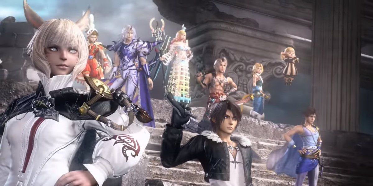 The cosmos-aligned cast of Dissidia NT with Y'shtola in the foreground