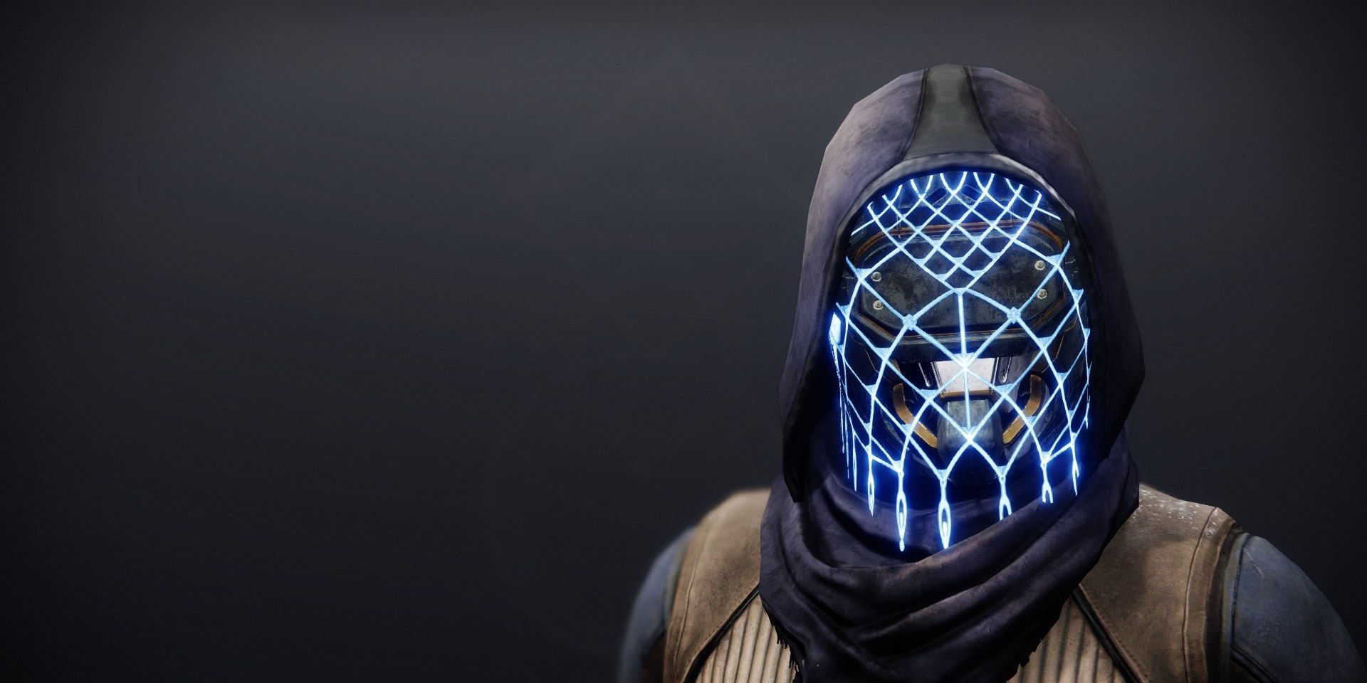 A hunter wears the Assassin's Cowl Exotic helmet in Destiny 2.
