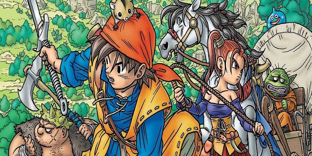 The cast of Dragon Quest 8 preparing to fight offscreen enemies
