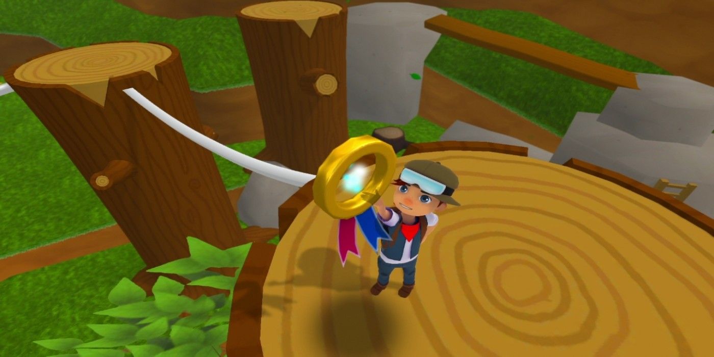 Poi: Explorer Edition, Boy reaches to grab the Tree Stump Medal