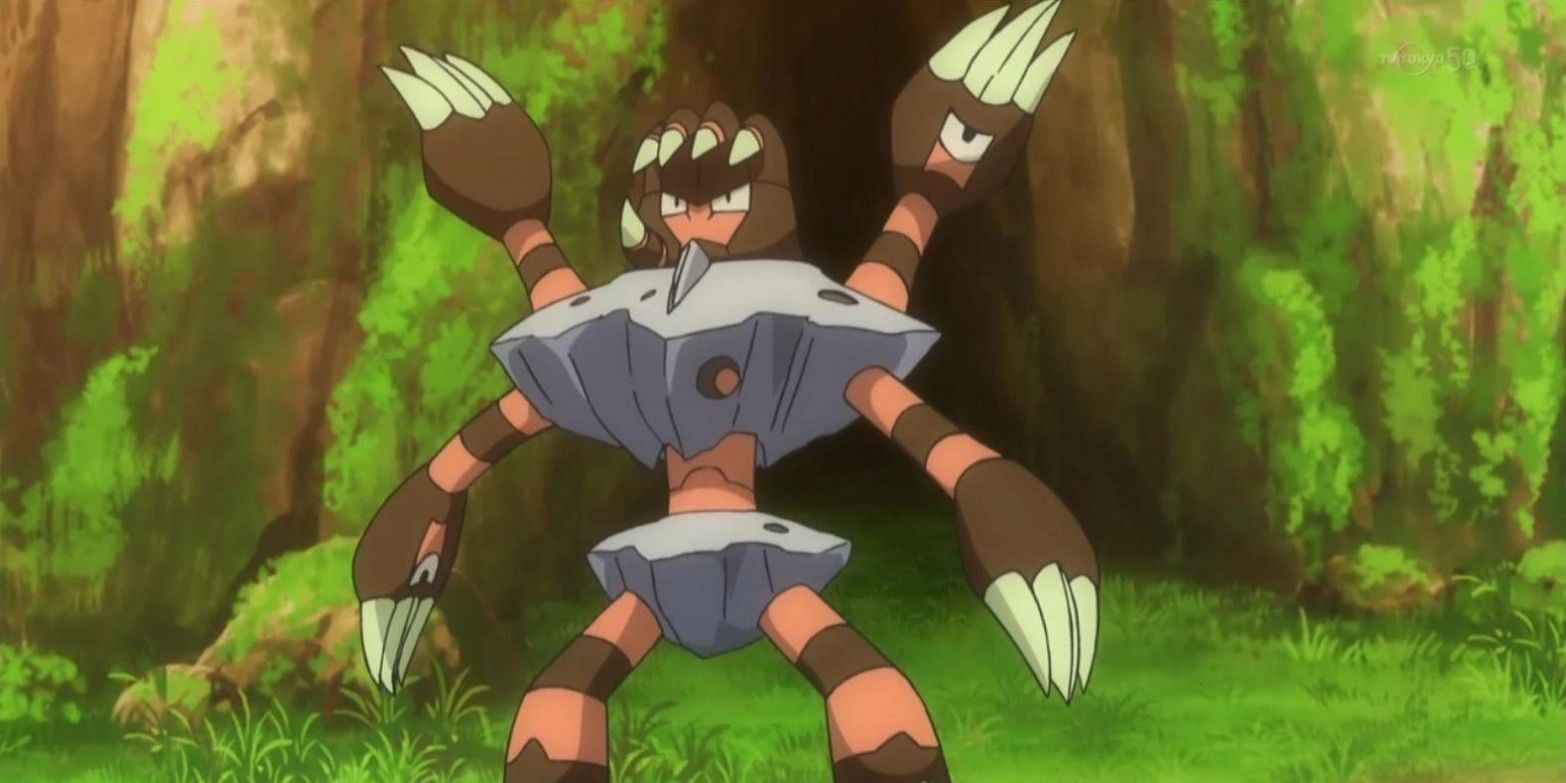 Pokemon Anime Barbaracle in the Forest water rock type gen 6