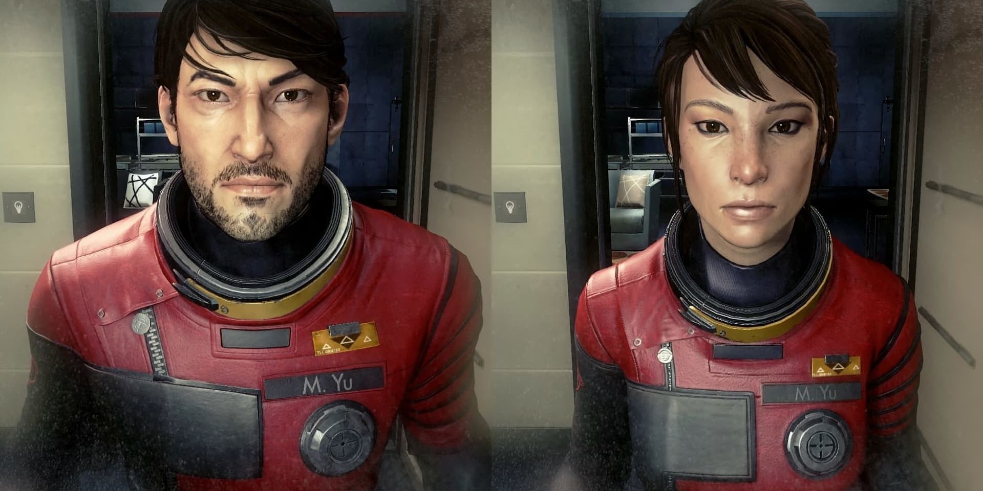 Split image of the male and female gender options for Prey's astronaut protagonist Morgan Yu.