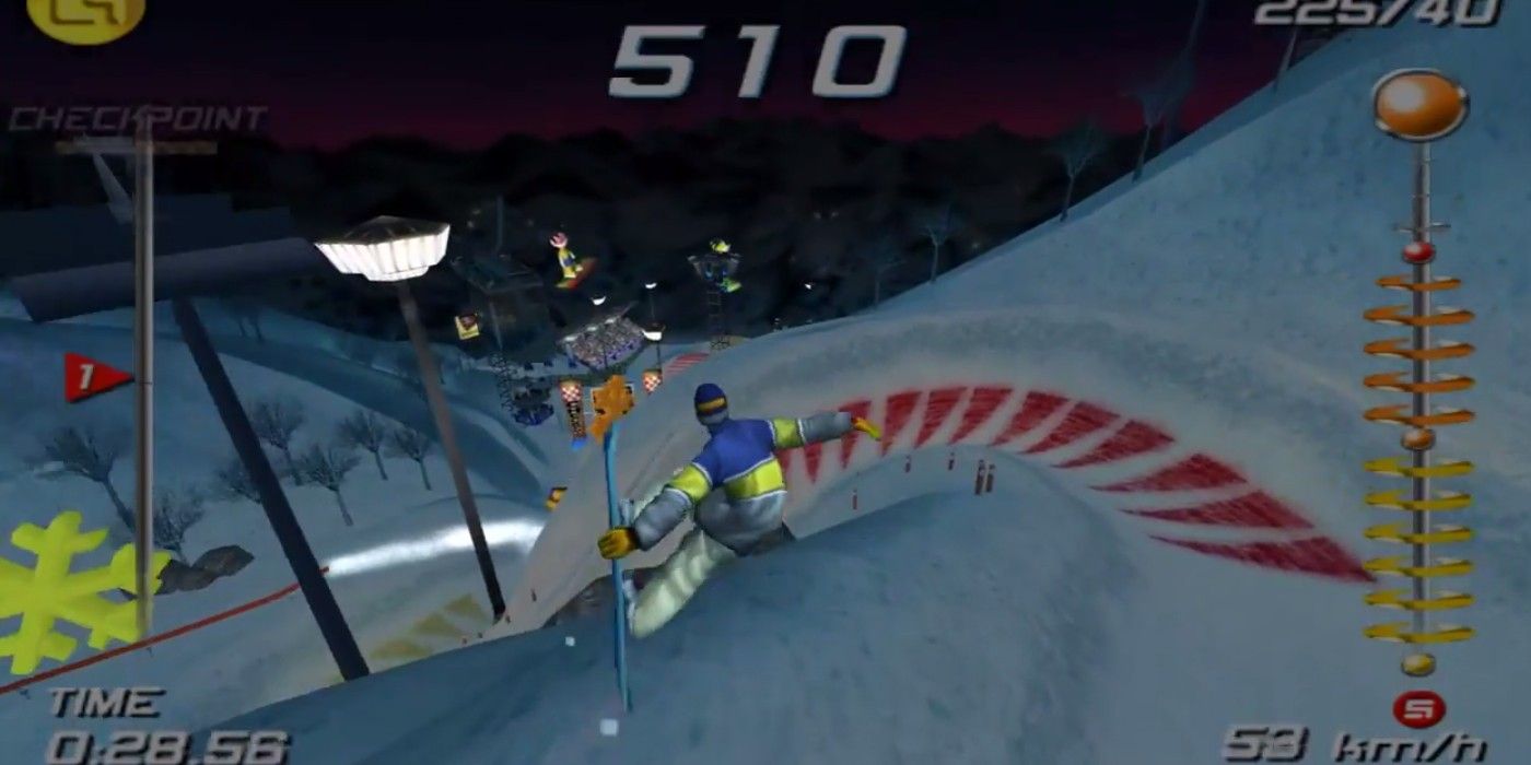 Doing a jump down slopes at night in SSX Original PS2