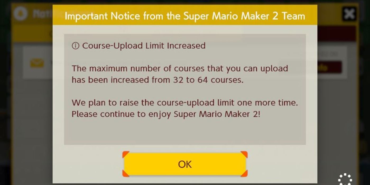 Super Mario Maker 2 Course Update Size List