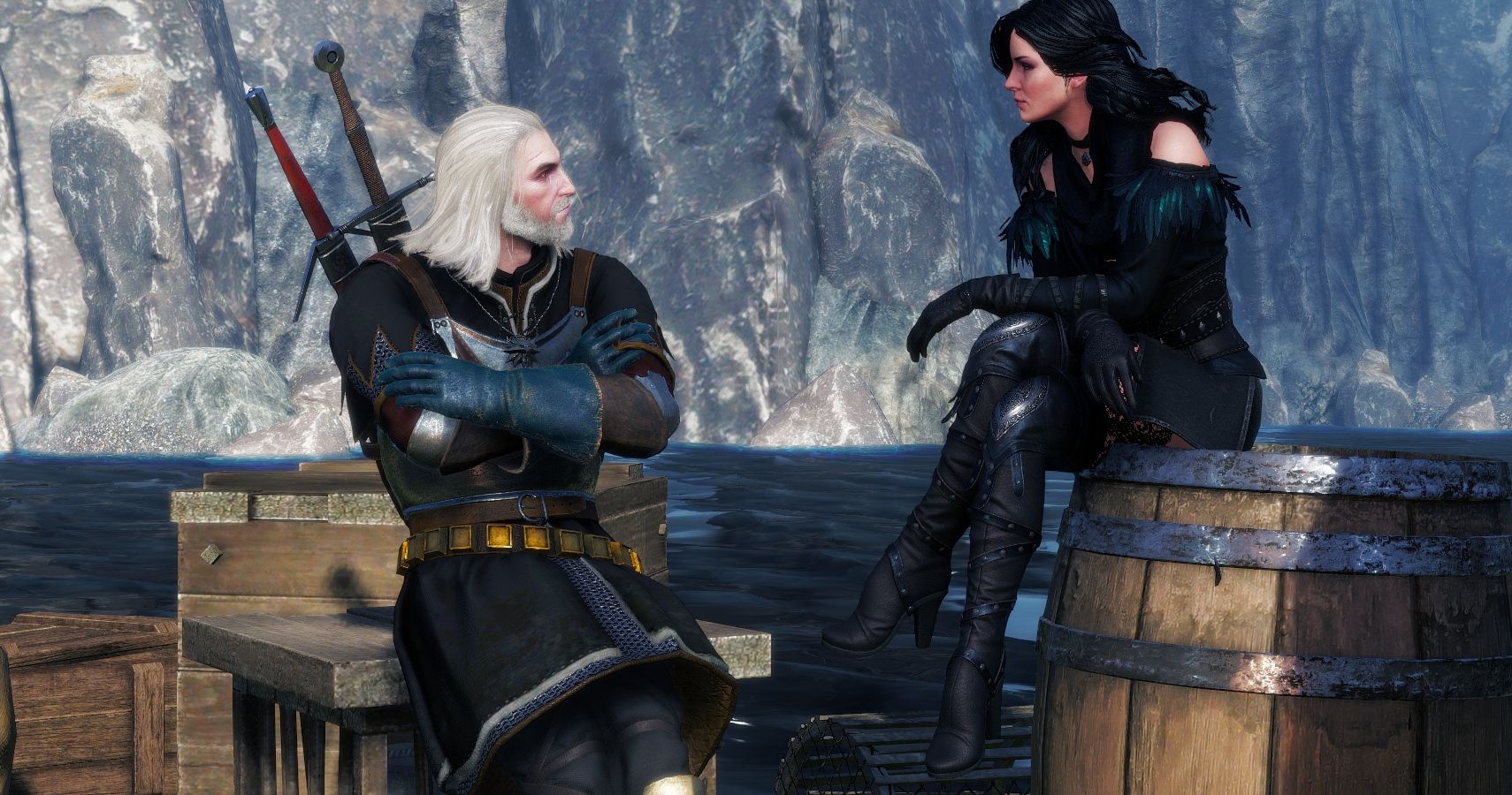 Witcher 3 screnshot of Geralt and Yennefer On Skellige