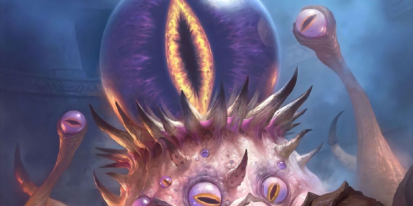 C'Thun's giant eye gazes maliciously towards the player in World of Warcraft