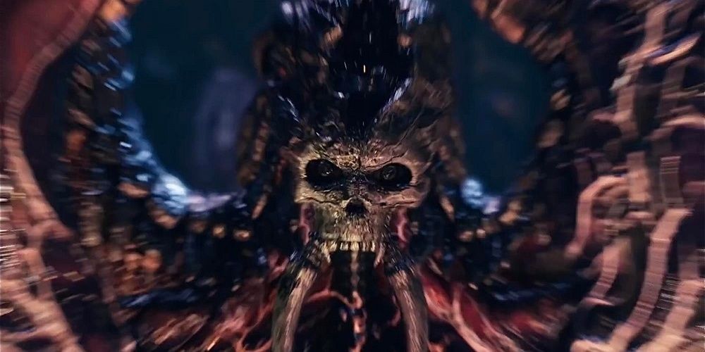 Final Fantasy 7 Remake screenshot of Jenova, focusing on the skull-like face.