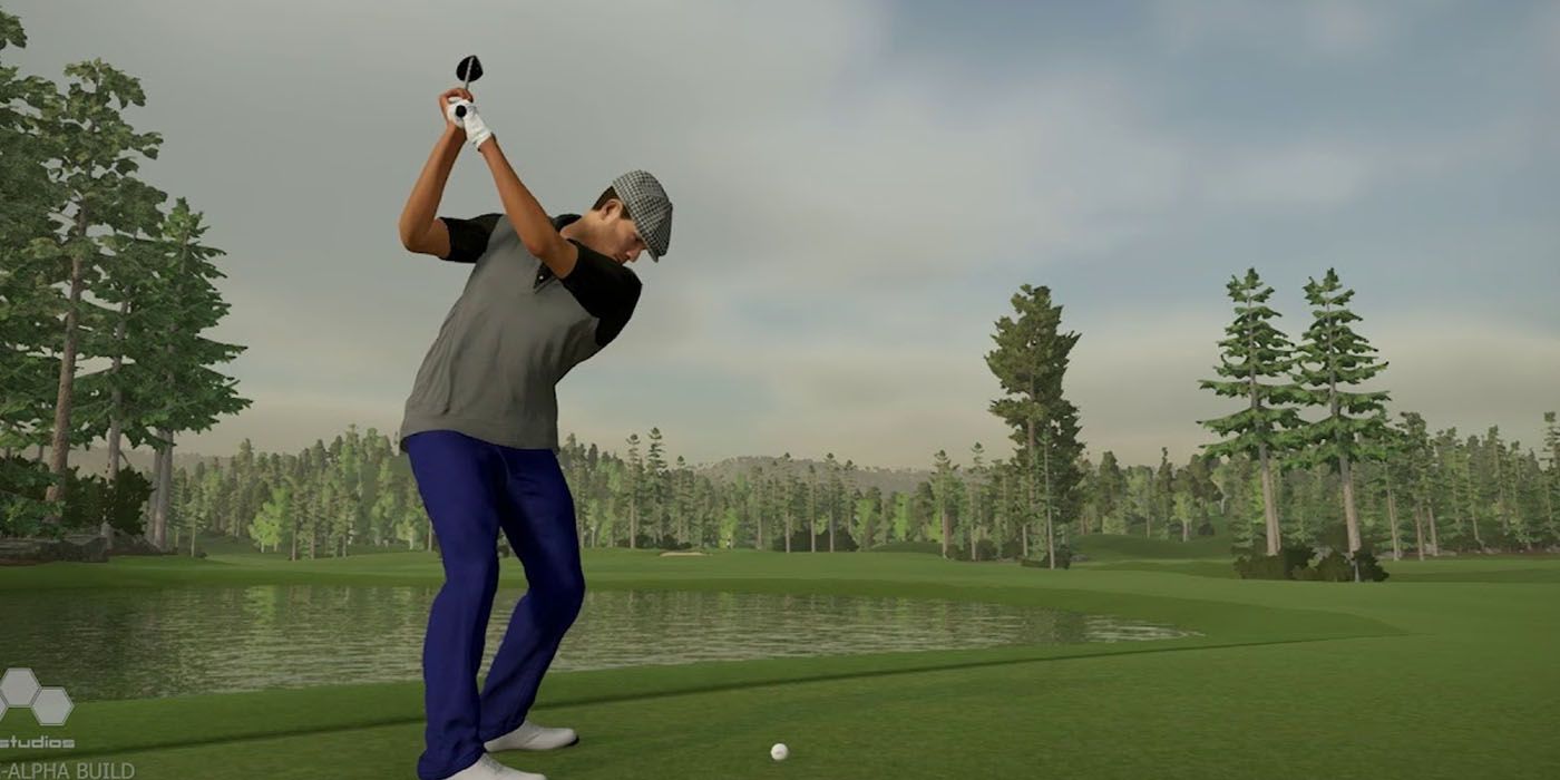 a golfer takes a big swing