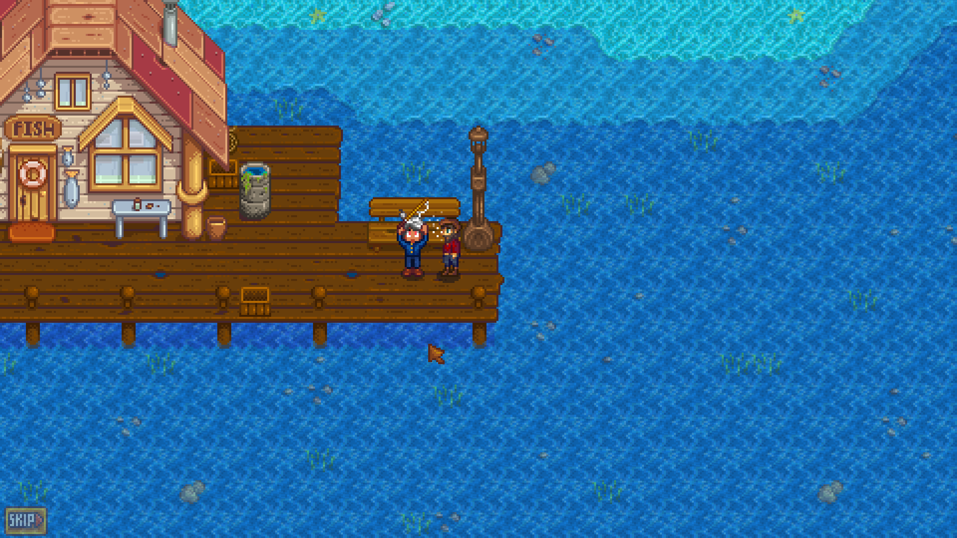 willy giving the player a fishing rod