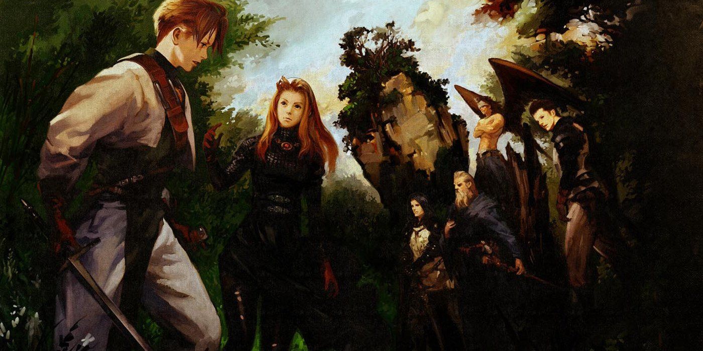 Official art showing the primary cast of Tactics Ogre
