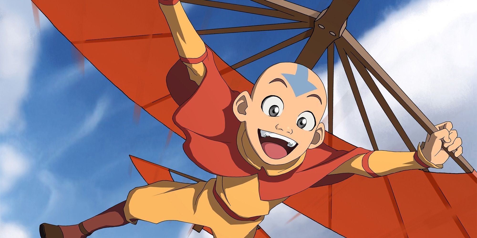 Aang flying with his glider