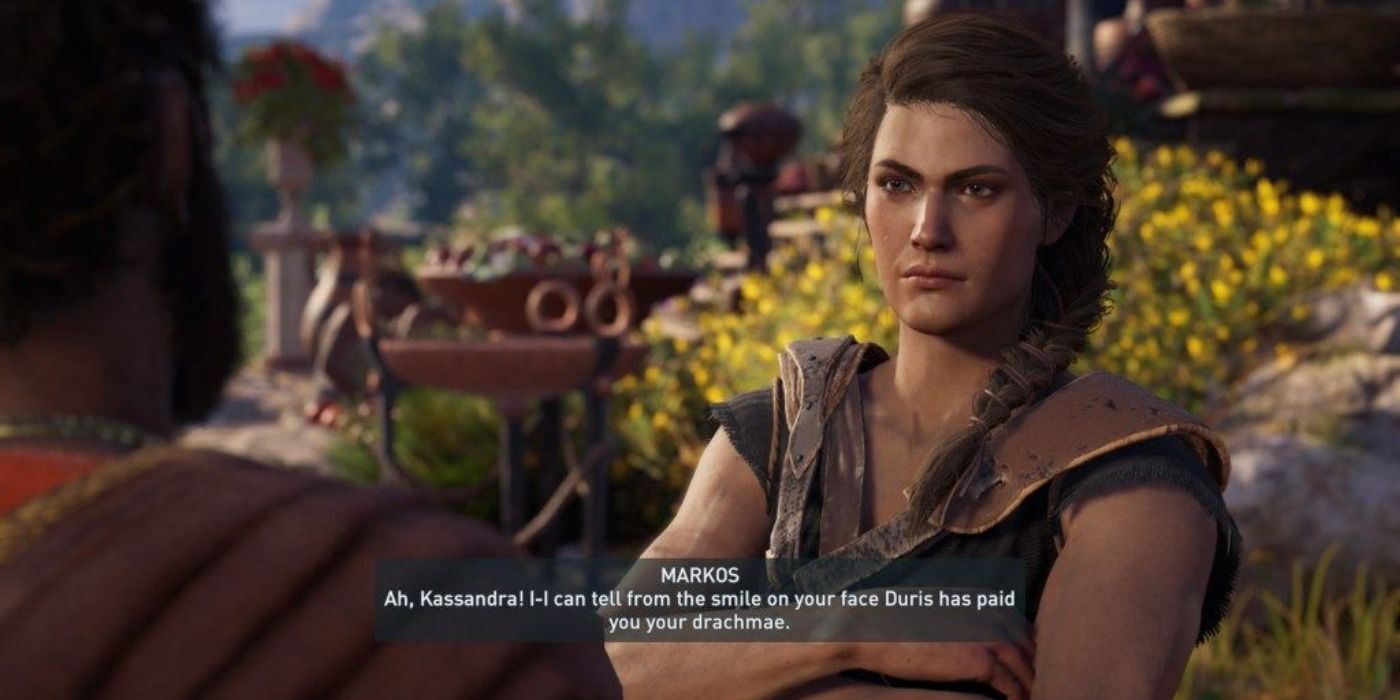 image of Kassandra talking to Markos in Assassin's Creed Odyssey