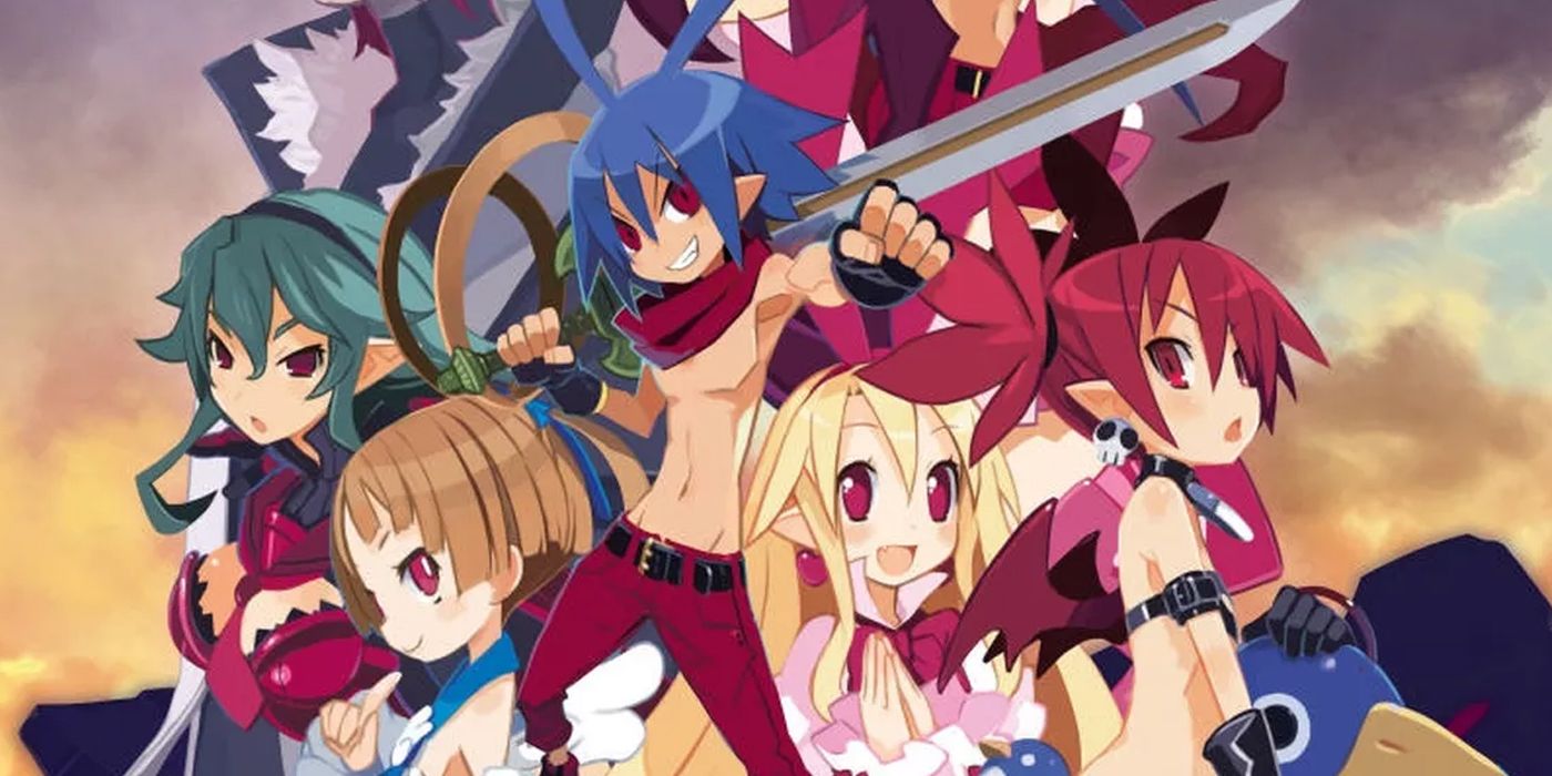 Disgaea D2 A Brighter Darkness cast in bouquet formation looking at the viewer