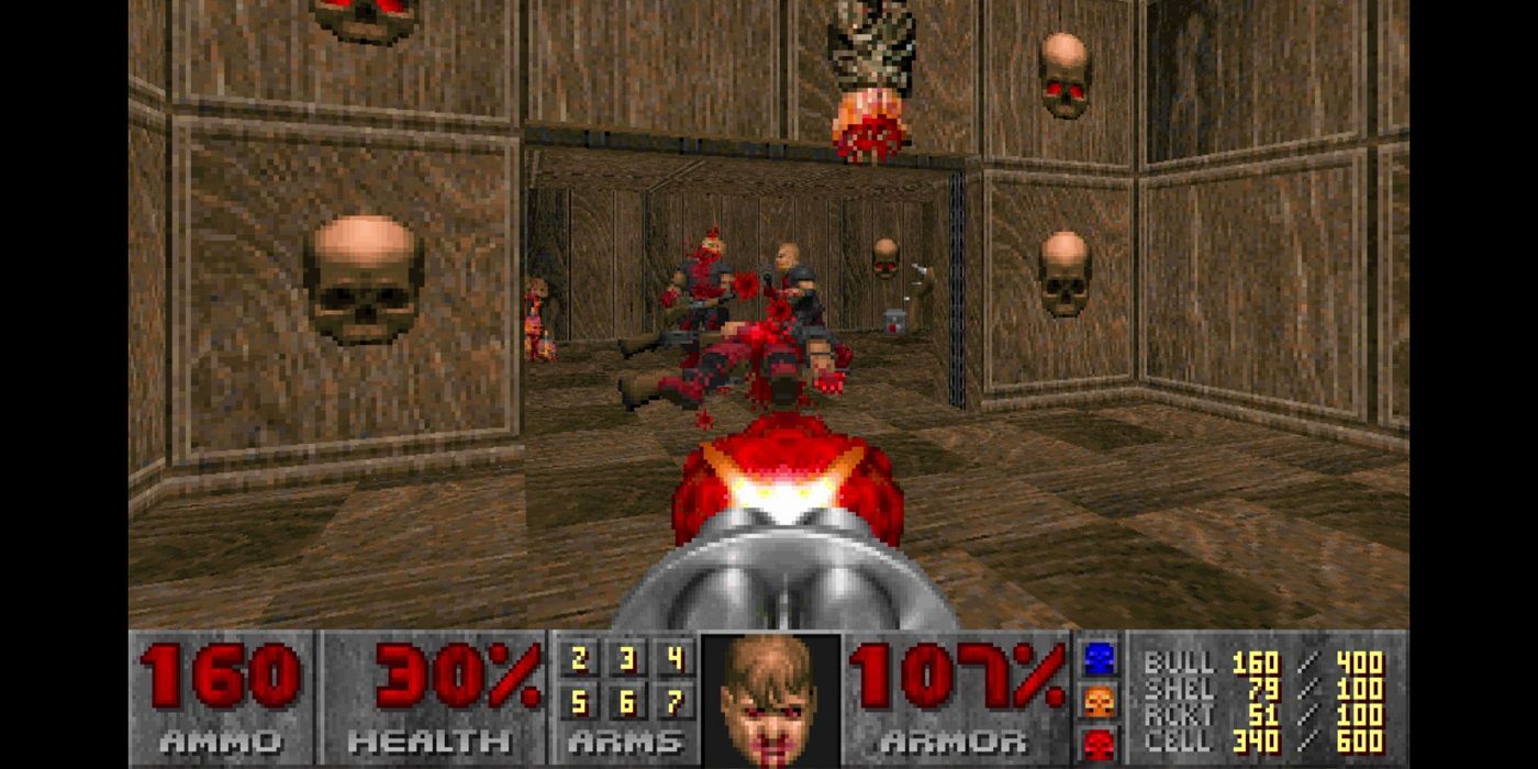 Doom 1993 minigun ripping baddies to shreds