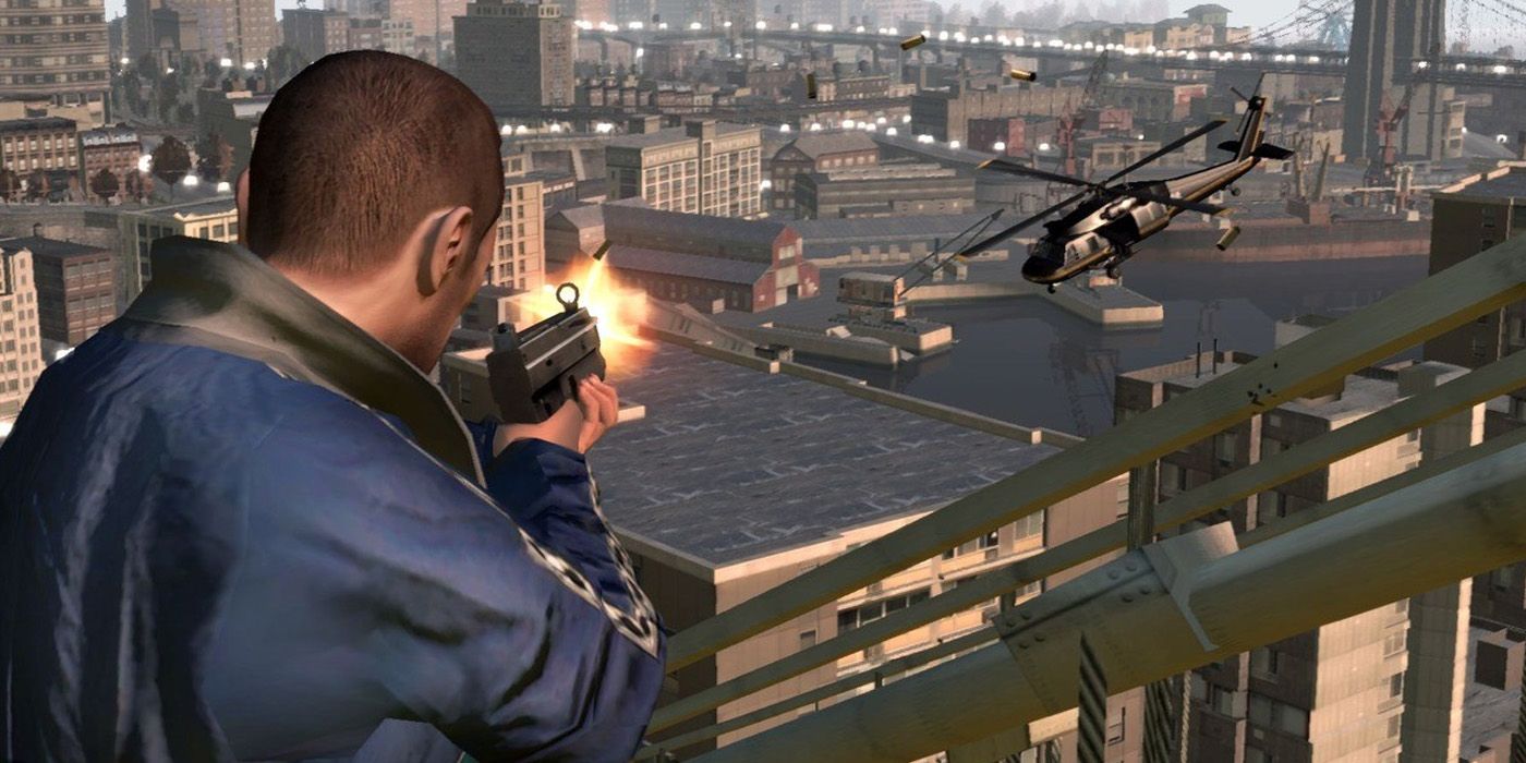 Grand theft auto iv Niko shooting helicopter