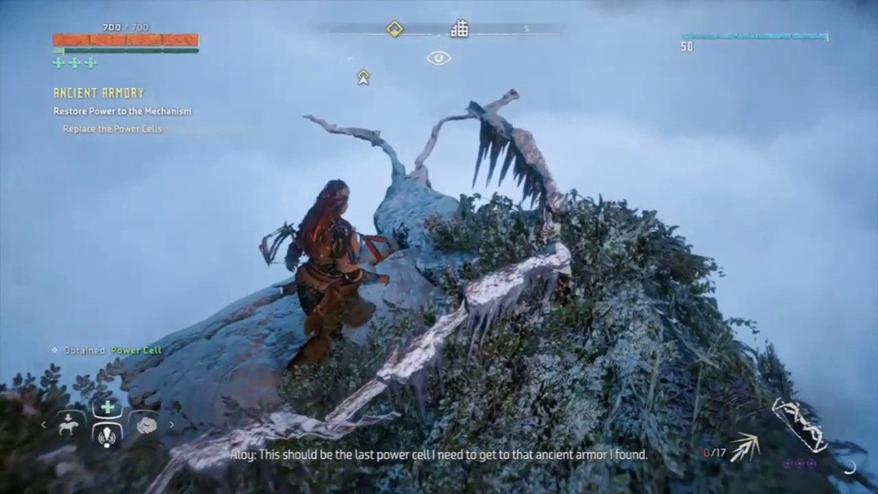 Aloy on ledge in Horizon Zero Dawn