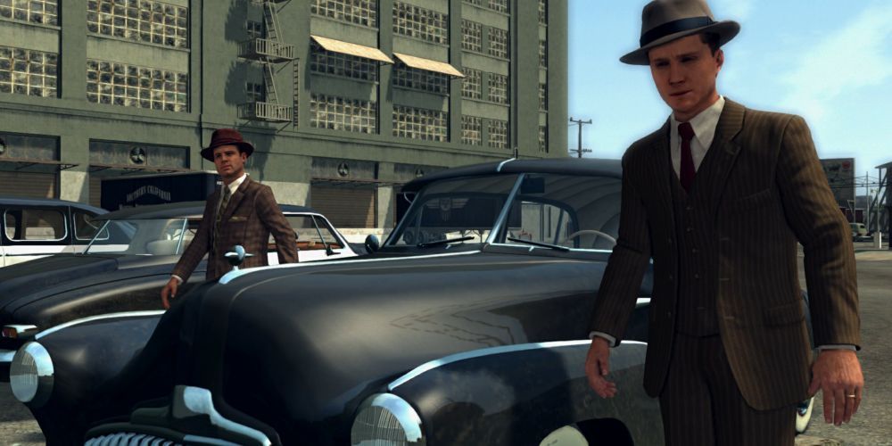 Cutscene of Cole and Stefan getting out of their car In L.A. Noire