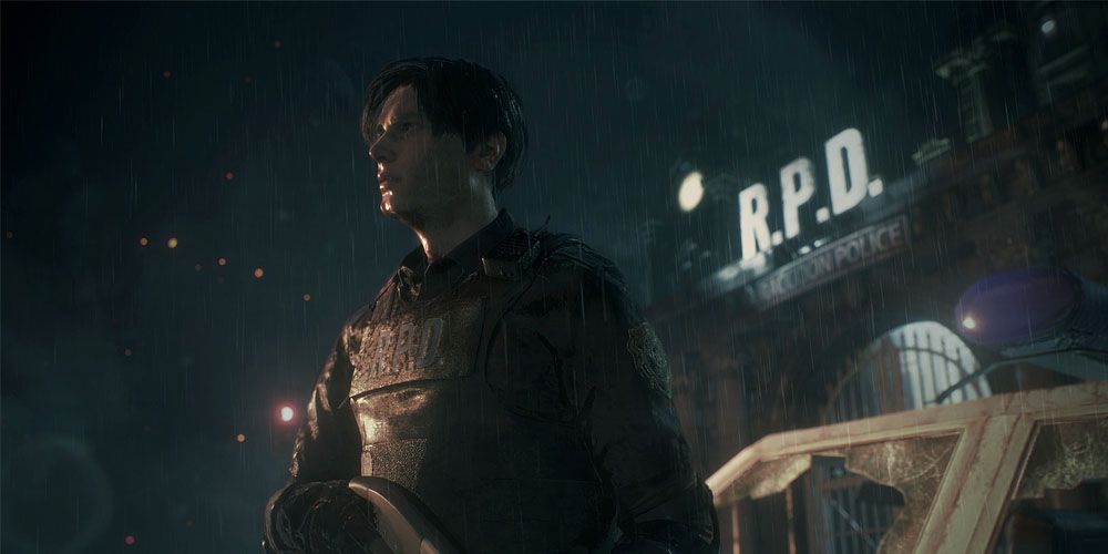 Resident Evil 2 Screenshot Of Leon Standing Outside Police Station