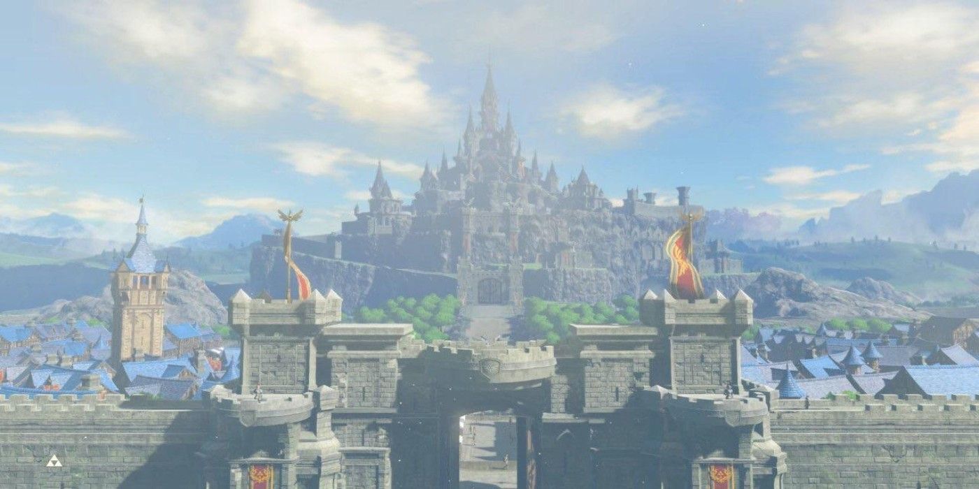 Zelda Hyrule castle skyline in distance 