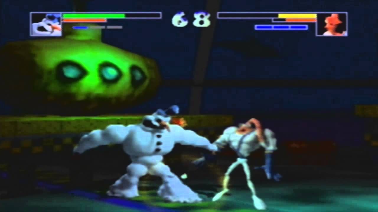 The title character of Clayfighter's battles Earthworm Jim.