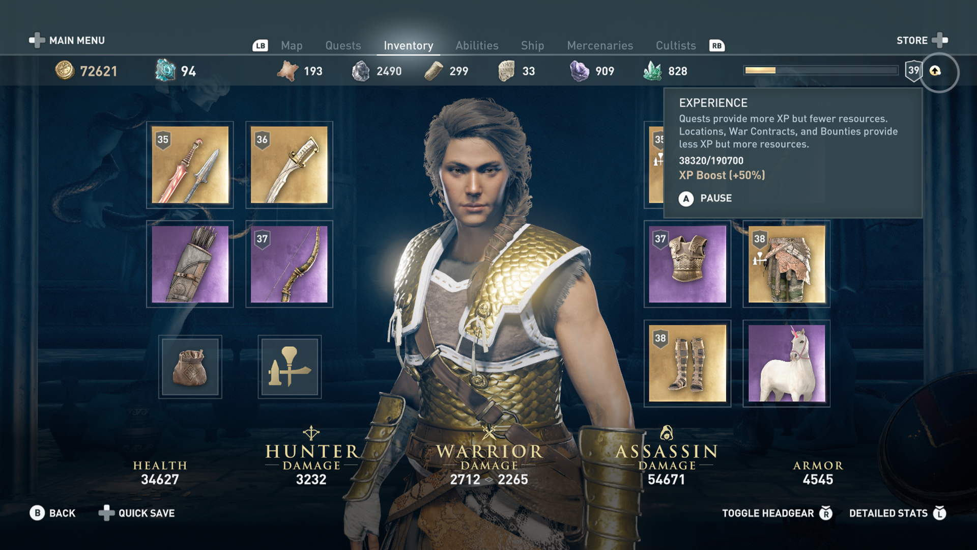image of Kassandra in menu in Assassin's Creed Odyssey
