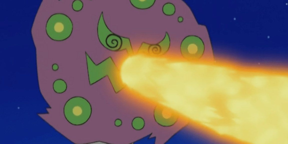 Spiritomb using a Fire Blast attack in the Pokemon anime