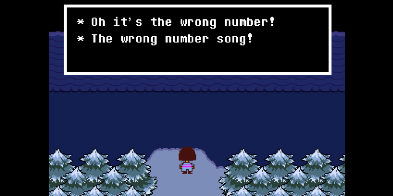 A screenshot of the player getting the Wrong Number Song on their cell phone. The voice says &quot;Oh it's the wrong number! The wrong number song!&quot;