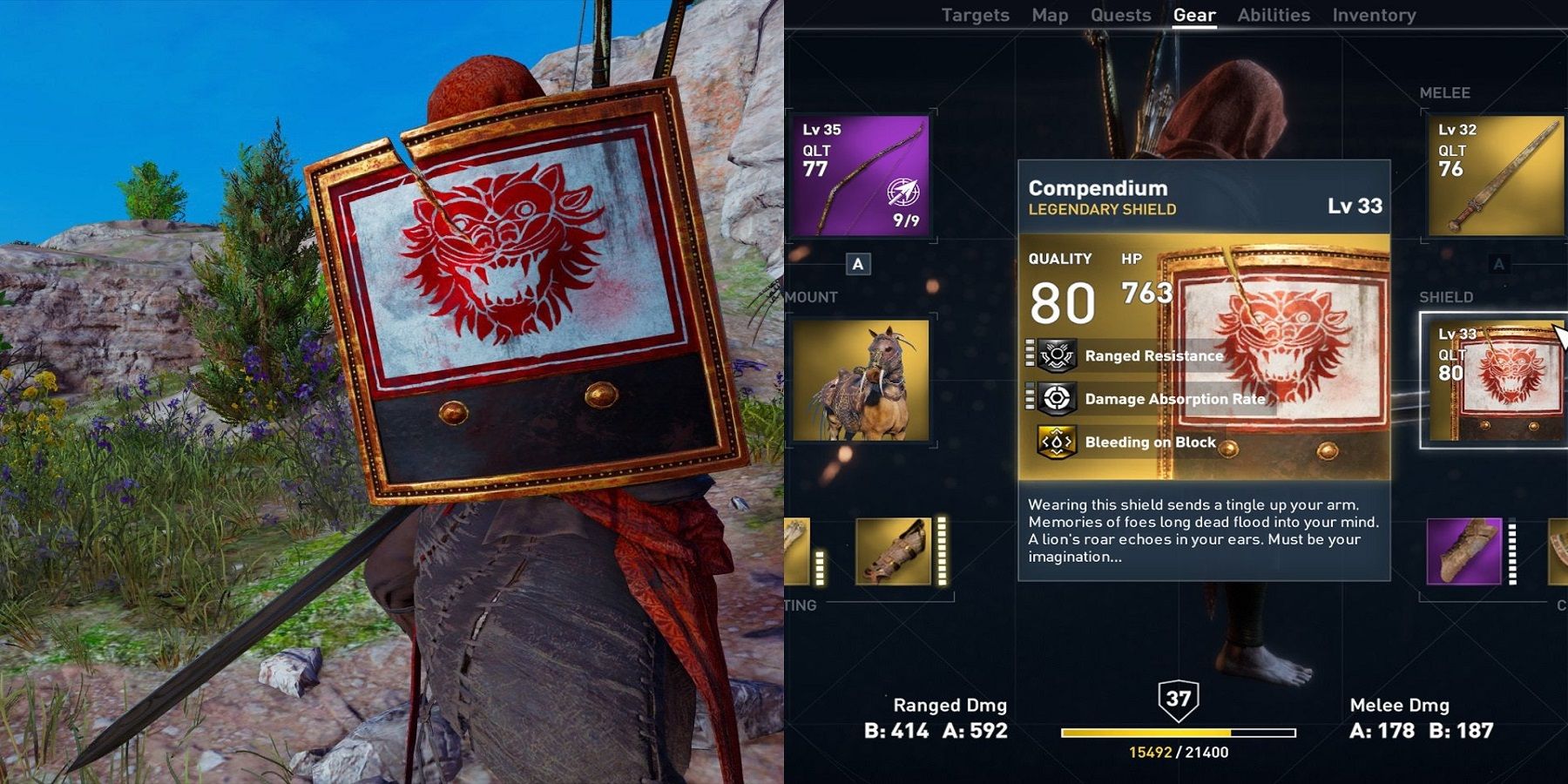 The compendium shield and the inventory page description 