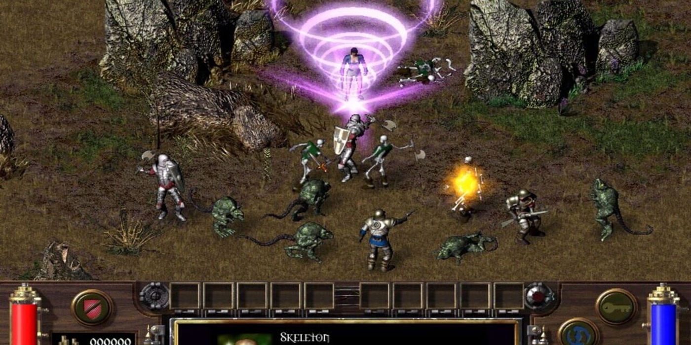 A knight surrounded by enemies, facing a character with magic surrounding them