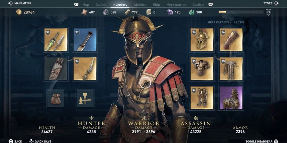 Assassins Creed Odyssey-Rüstungsausrüstungsbildschirm