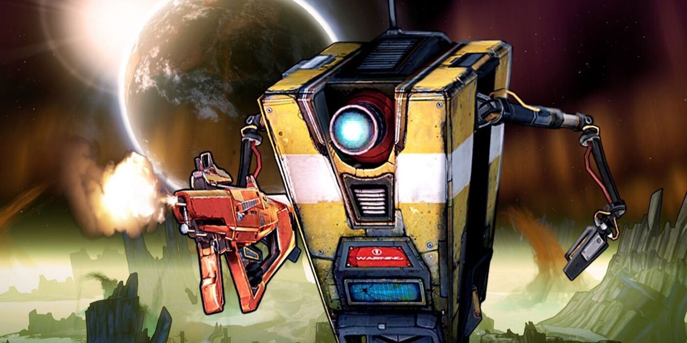 image of Claptrap from Borderlands shooting a gun
