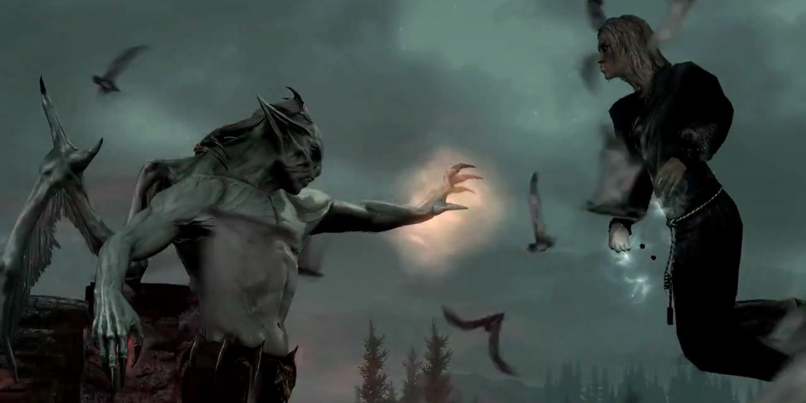 vampire lord fighting a person, skyrim